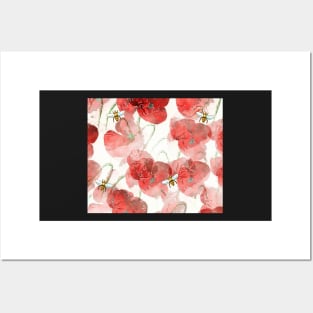 Red Poppy and Honeybees Posters and Art